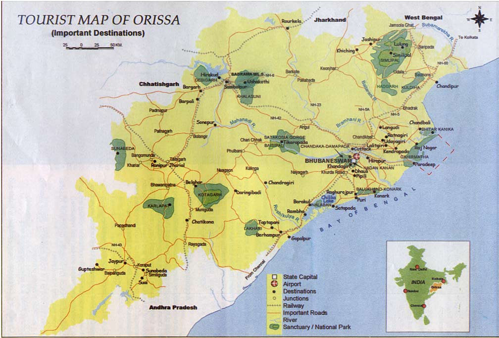 ORRISSA TOURIST MAP